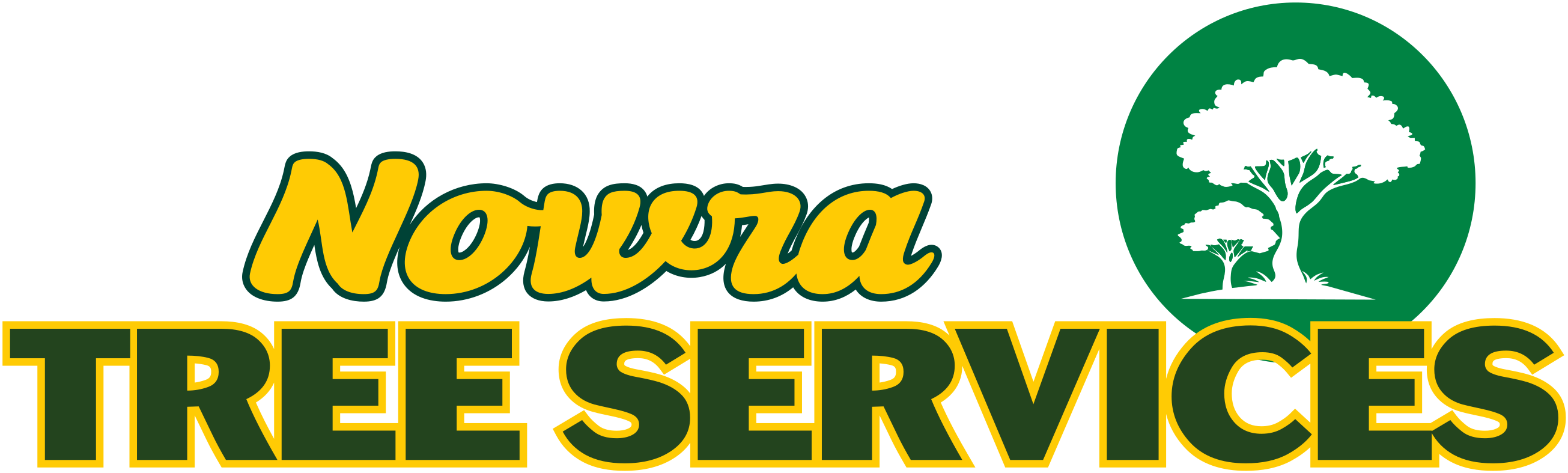 The image features the logo of Nowra Tree Services, showcasing a vibrant and professional design ideal for a tree service business. The text 'Nowra' is prominently displayed in a stylish, cursive font, emphasising a friendly and approachable brand identity. Below this, the words ‘TREE SERVICES’ are written in bold, uppercase letters, highlighting the company's primary function as a tree specialist. The colour palette includes shades of green and yellow, symbolising nature, growth, and vitality, which aligns well with the services offered by an arborist and tree surgeon. Additionally, an illustration of a tree is incorporated within a green oval, reinforcing the focus on tree care and management. This logo effectively communicates the company's commitment to providing expert tree services to the residents of Nowra, NSW 2541, and creates a memorable branding presence.