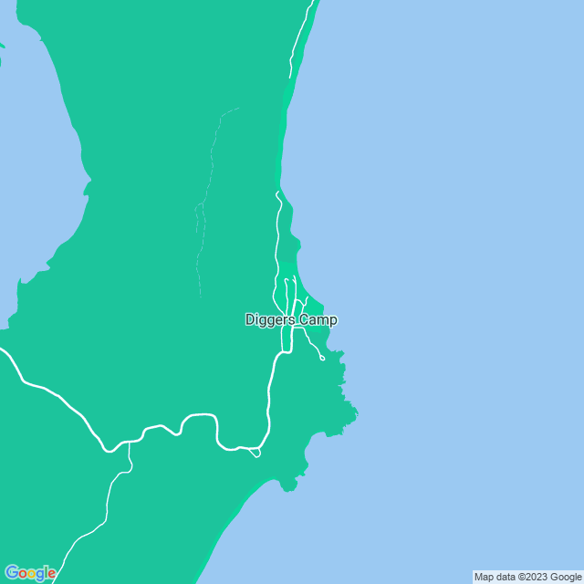 Map showing the location of Pebbly Beach Campground in Diggers Camp, NSW 2462
