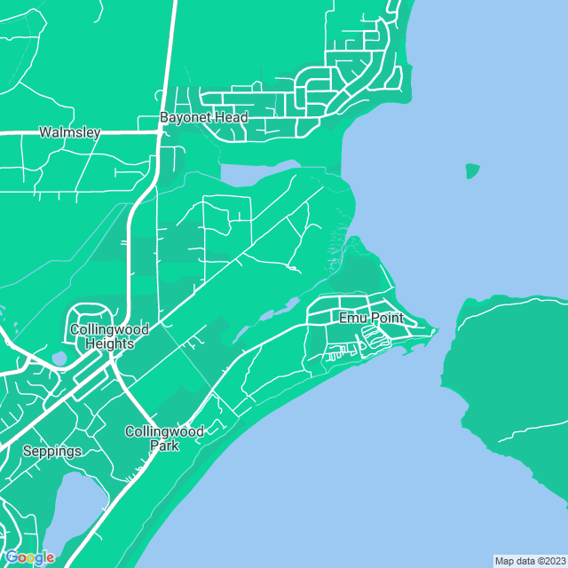 Map showing the location of Emu Beach Chalets in Emu Point, WA 6330