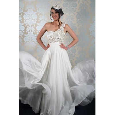 Silk chiffon gown embellished with flowers and crystals