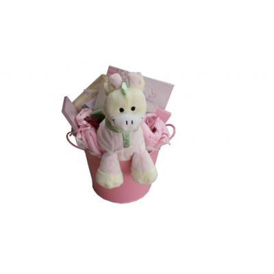 Baby Gift Hampers are filled with gorgeous items & come in Blue/Pink & White-in a bucket or a chocolate brown box.
