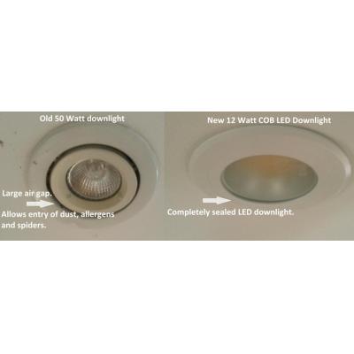 Our LED down lights have a low running temp that helps keep the room cool,up to 16 times longer life and can have insulation installed over the top.