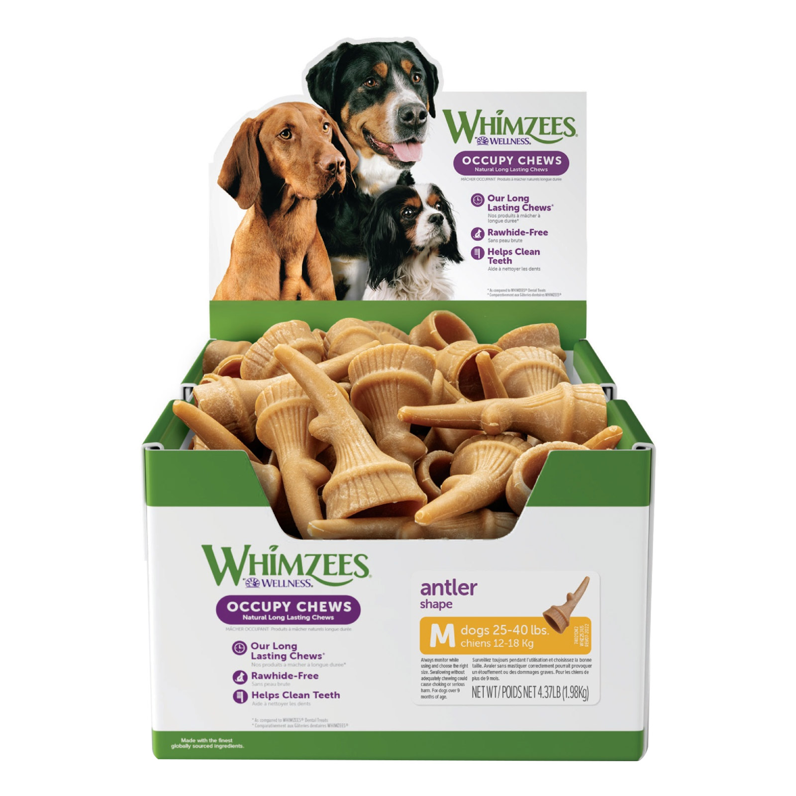 Whimzees Antler Dental Treats - Long-Lasting Bulk Box Chews