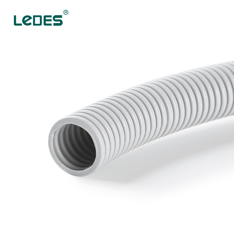 Ledes Corrugated Conduit Electrical Flexible PVC Pipes Grey