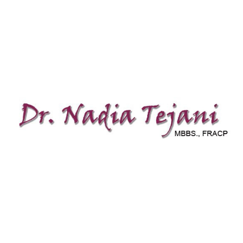 The image displays the name 'Dr. Nadia Tejani' in a stylised purple font along with the credentials 'MBBS., FRACP' to the bottom right. This serves as a professional header or logo for Dr Nadia Tejani's medical centre, a health service provider based in Maroubra, NSW, offering medical care across multiple nearby suburbs.