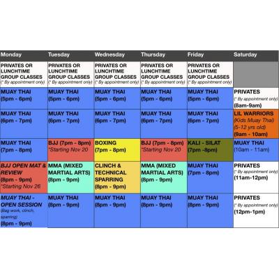 INRG GYM Class schedule valid as of 26 November 2012